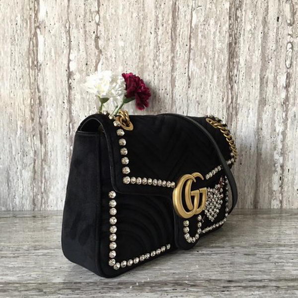 Gucci GG Marmont Embroidered Velvet Bag 443496 Black