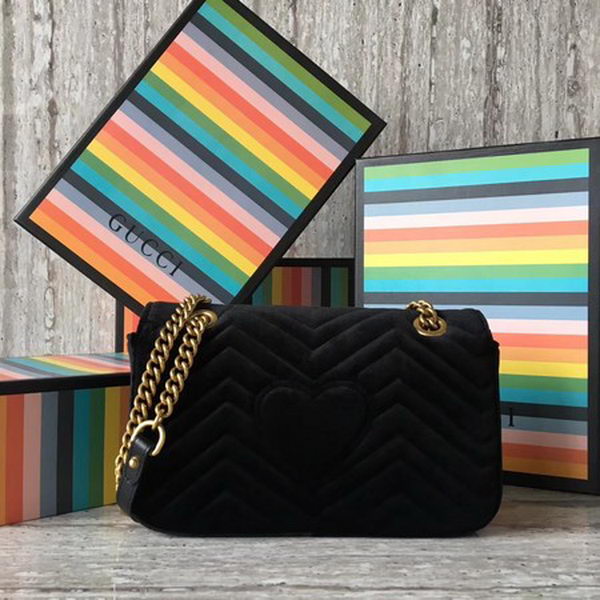 Gucci GG Marmont Small Chevron Shoulder Bag 443497 Black