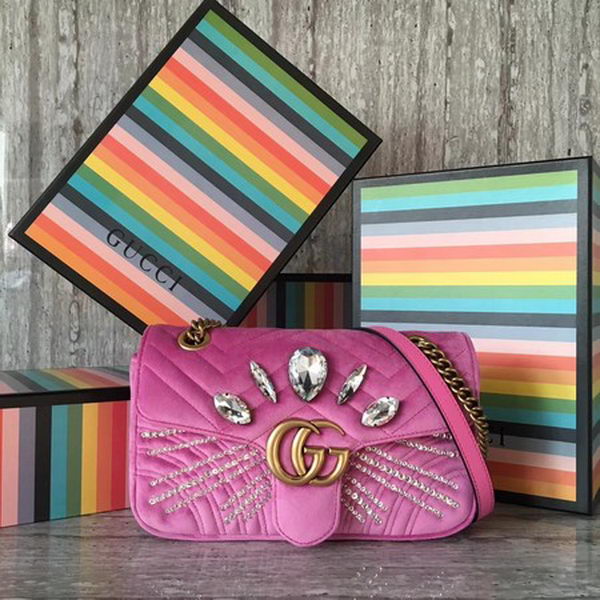 Gucci GG Marmont Small Chevron Shoulder Bag 443497 Pink