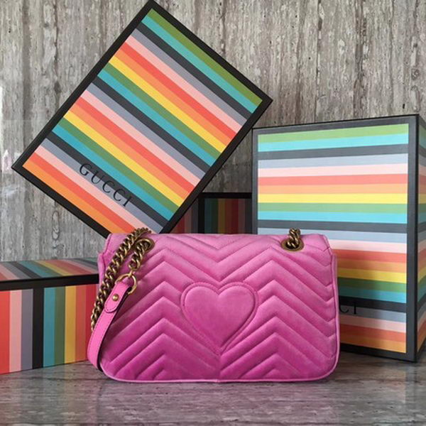 Gucci GG Marmont Small Chevron Shoulder Bag 443497 Pink