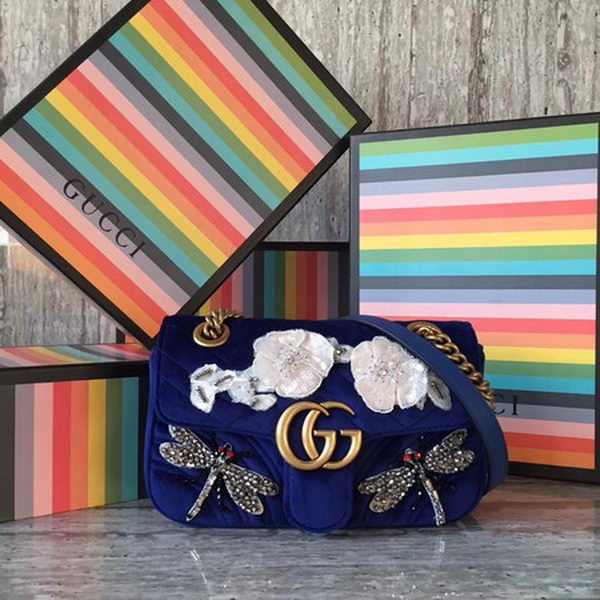 Gucci GG Marmont Embroidered Velvet mini Bag 446744 Royal