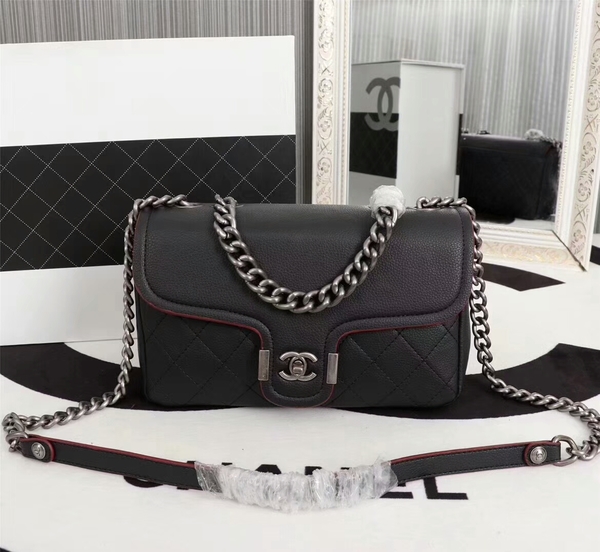 Chanel Calfskin Leather Flap Shoulder Bag 81733 Black