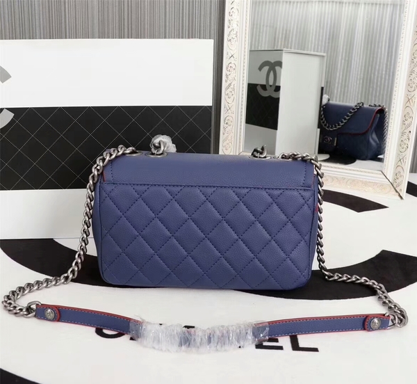 Chanel Calfskin Leather Flap Shoulder Bag 81733 Blue