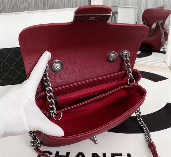 Chanel Calfskin Leather Flap Shoulder Bag 81733 Marroon