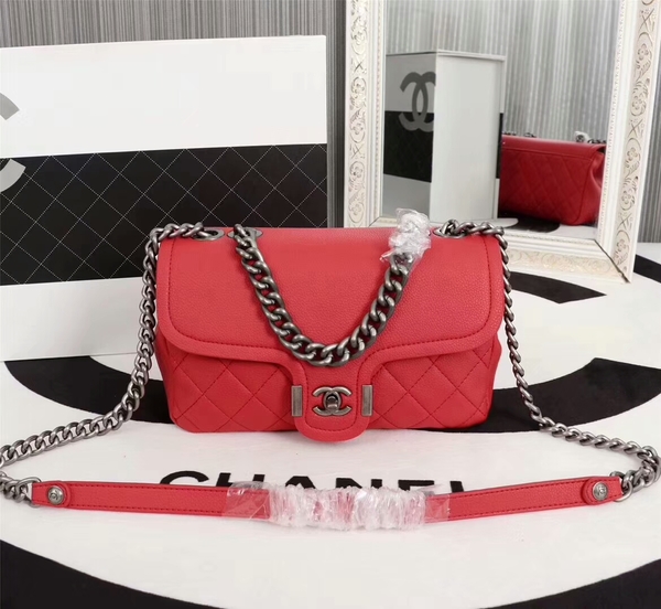 Chanel Calfskin Leather Flap Shoulder Bag 81733 Red