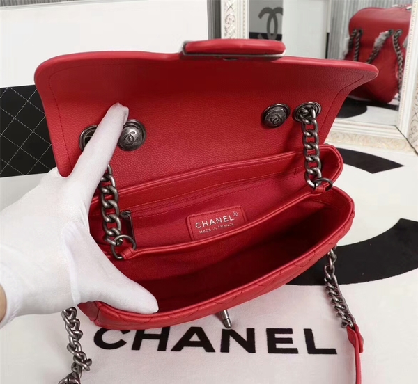 Chanel Calfskin Leather Flap Shoulder Bag 81733 Red