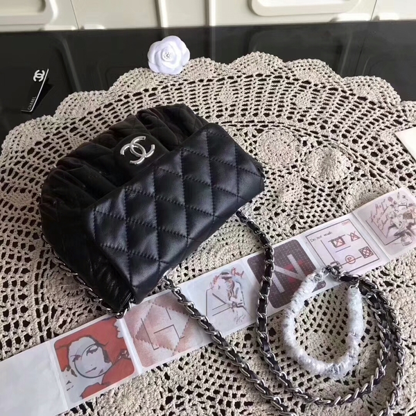 Chanel Falp Shoulder Bag Sheepskin Leather 8006A Black