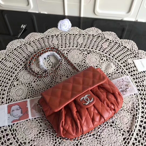 Chanel Falp Shoulder Bag Sheepskin Leather 8006A Orange