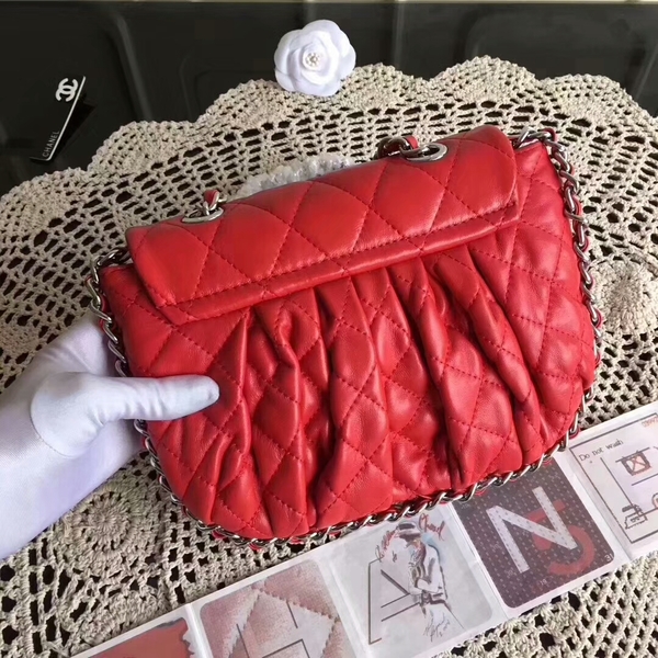 Chanel Falp Shoulder Bag Sheepskin Leather 8006A Red