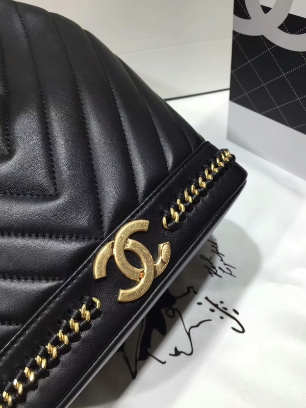 2017 Chanel Original Sheepskin Leather Bucket Bag 28172 Black