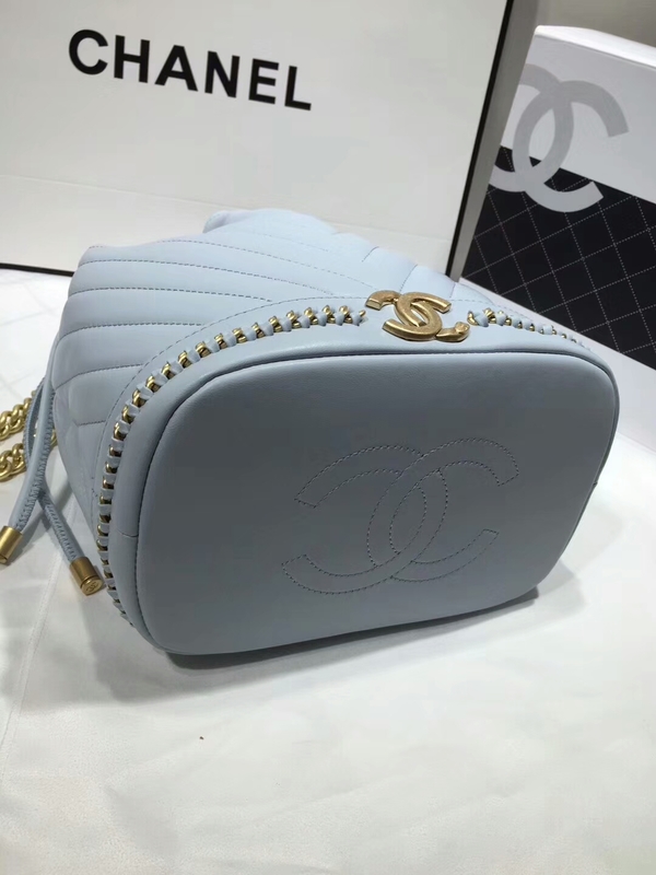 2017 Chanel Original Sheepskin Leather Bucket Bag 28172 Blue