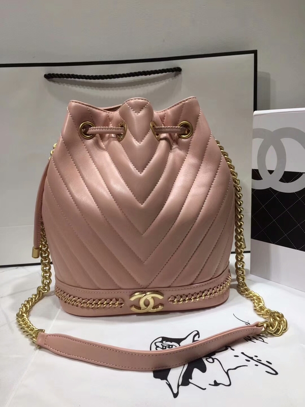 2017 Chanel Original Sheepskin Leather Bucket Bag 28172 Pink