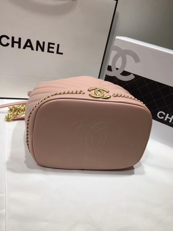 2017 Chanel Original Sheepskin Leather Bucket Bag 28172 Pink