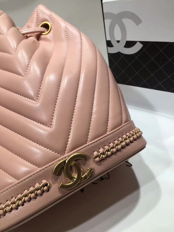 2017 Chanel Original Sheepskin Leather Bucket Bag 28172 Pink