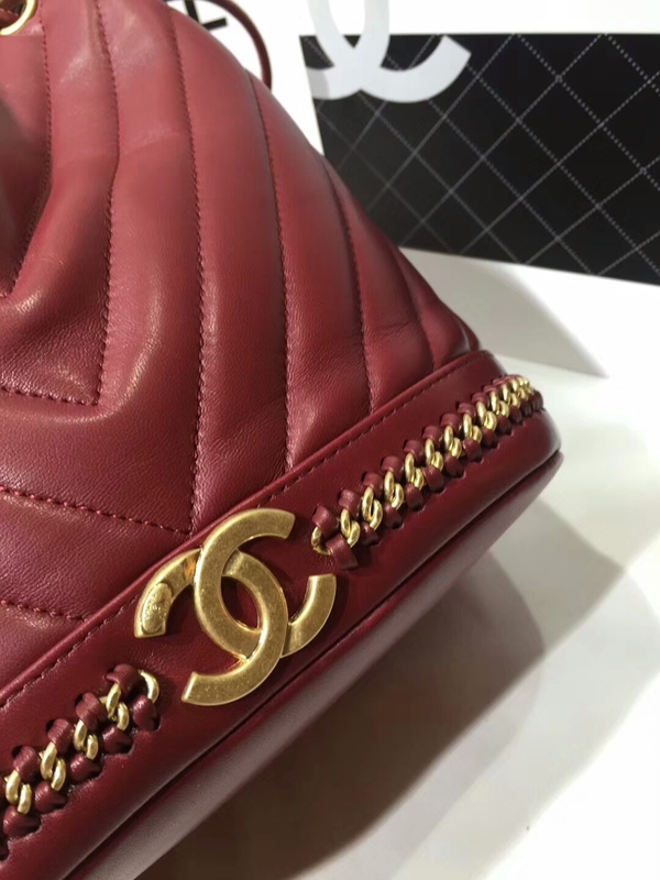 2017 Chanel Original Sheepskin Leather Bucket Bag 28172 Red