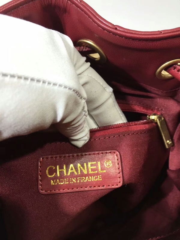 2017 Chanel Original Sheepskin Leather Bucket Bag 28172 Red