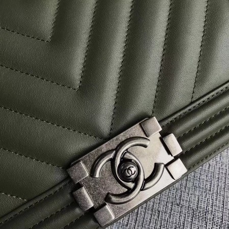 Boy Chanel Flap Bag Original Chevron Leather A67086V Green