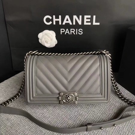 Boy Chanel Flap Bag Original Chevron Leather A67086V Grey