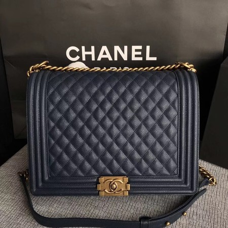 Boy Chanel Flap Shoulder Bag Blue Original Cannage Pattern A67087 Gold