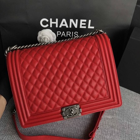 Boy Chanel Flap Shoulder Bag Red Original Cannage Pattern A67087 Silver