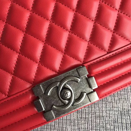 Boy Chanel Flap Shoulder Bag Red Original Sheepskin Leather A67087 Silver