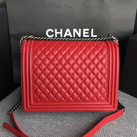 Boy Chanel Flap Shoulder Bag Red Original Sheepskin Leather A67087 Silver