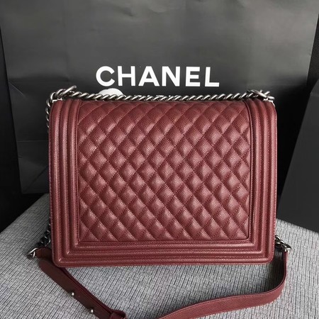 Boy Chanel Flap Shoulder Bag Wine Original Cannage Pattern A67087 Silver