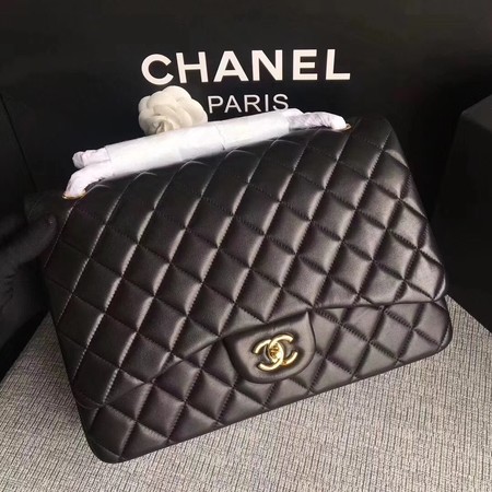 Chanel Maxi Quilted Classic Flap Bag Black Sheepskin Leather A58601 Gold