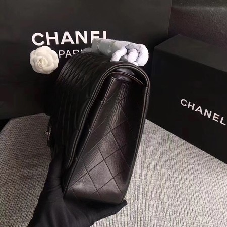 Chanel Maxi Quilted Classic Flap Bag Black Sheepskin Leather A58601 Silver