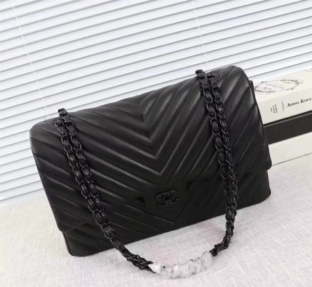 Chanel Maxi Classic Flap Bag Chevron Sheepskin Leather A58601 Black