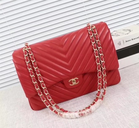 Chanel Maxi Classic Flap Bag Red Chevron Sheepskin Leather A58601 Gold