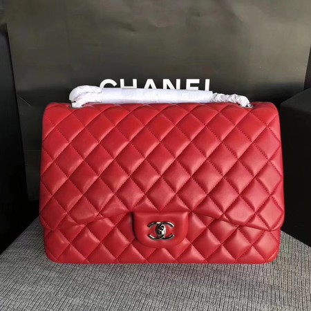 Chanel Maxi Quilted Classic Flap Bag Red Sheepskin Leather A58601 Silver