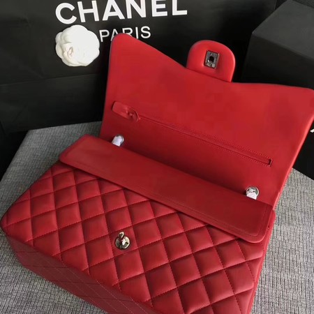 Chanel Maxi Quilted Classic Flap Bag Red Sheepskin Leather A58601 Silver