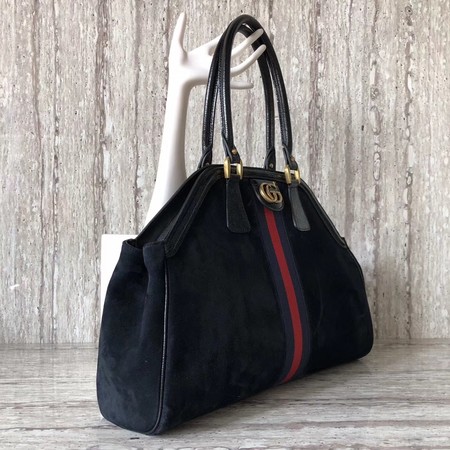 Gucci Suede Leather Top Handle Bag 501015 Black