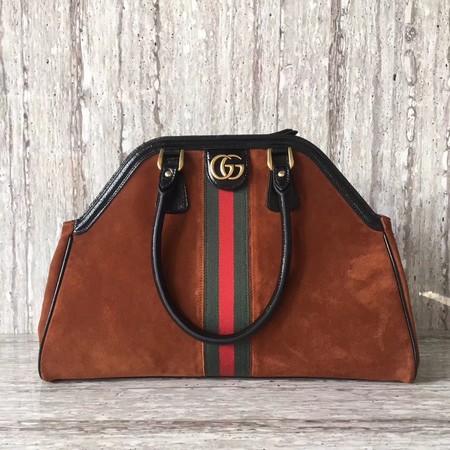 Gucci Suede Leather Top Handle Bag 501015 Brown