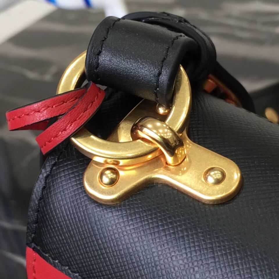 Prada Cahier Leather Shoulder Bag 1BD045 Black&Red