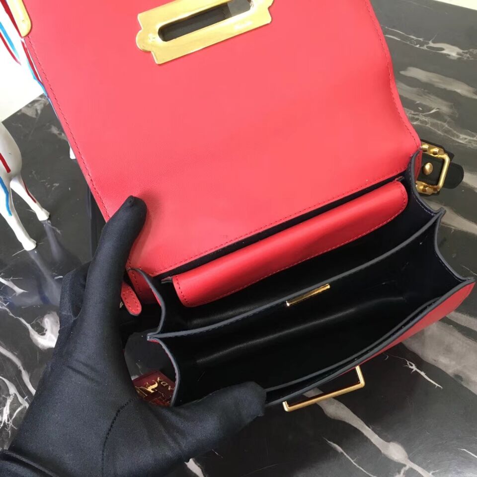 Prada Cahier Leather Shoulder Bag 1BD045 Black&Red
