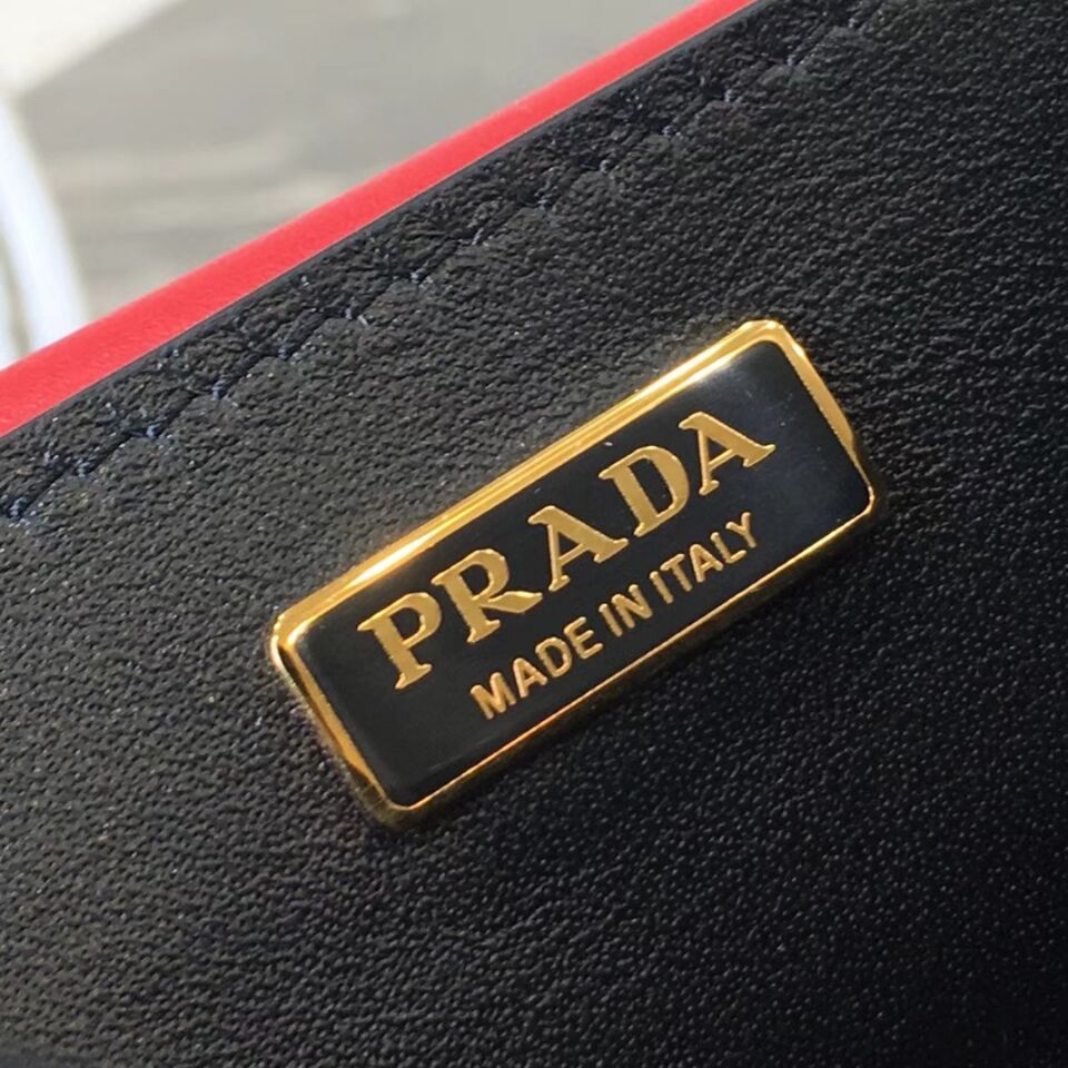 Prada Cahier Leather Shoulder Bag 1BD045 Black&Red