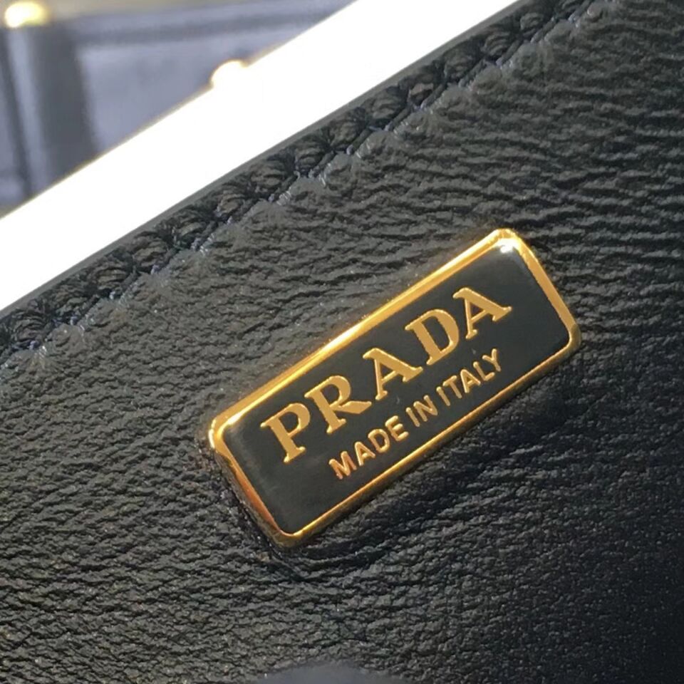 Prada Cahier Leather Shoulder Bag 1BD045 Black&White