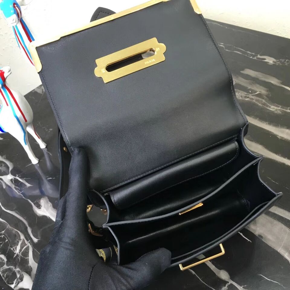 Prada Cahier Leather Shoulder Bag 1BD045 Black