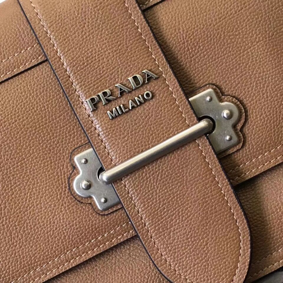 Prada Cahier Leather Shoulder Bag 1BD095 Apricot