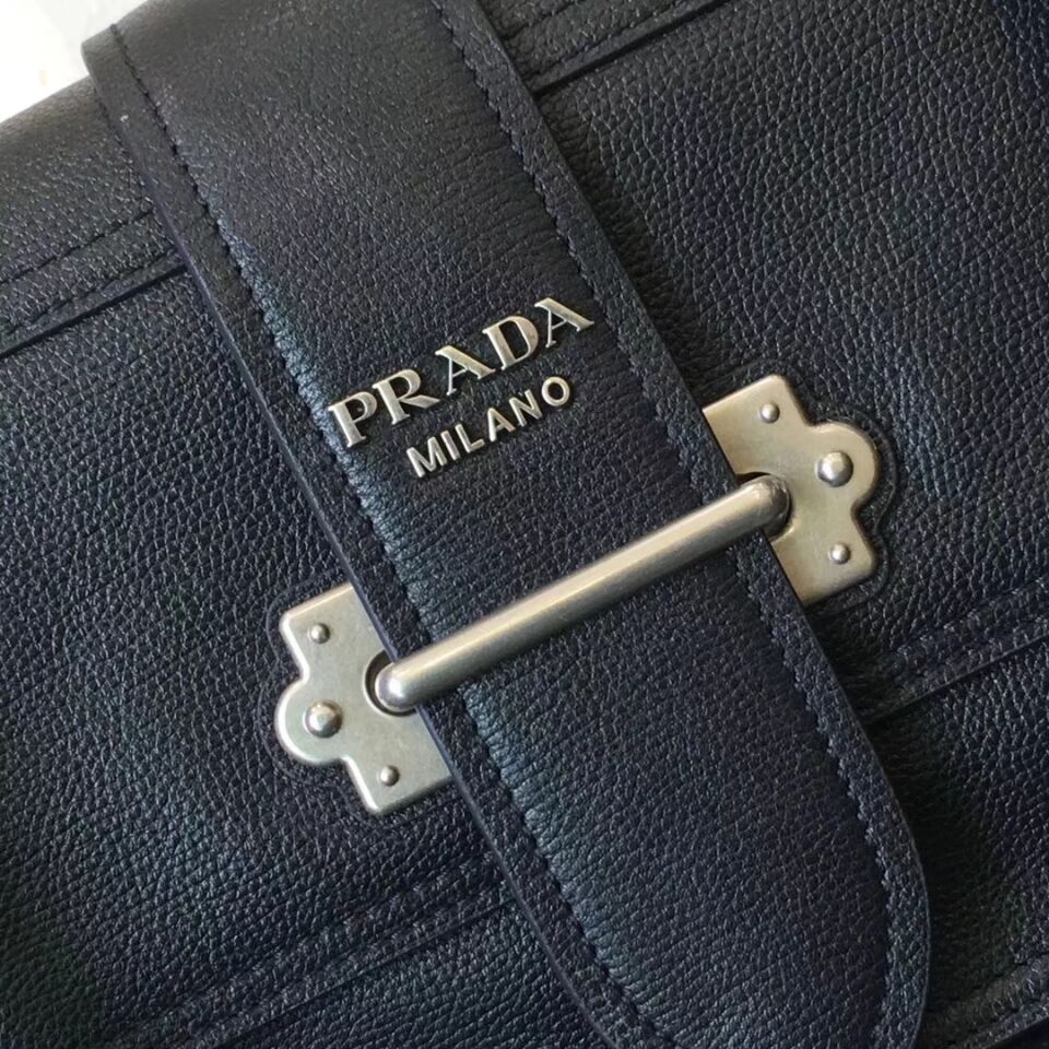 Prada Cahier Leather Shoulder Bag 1BD095 Black