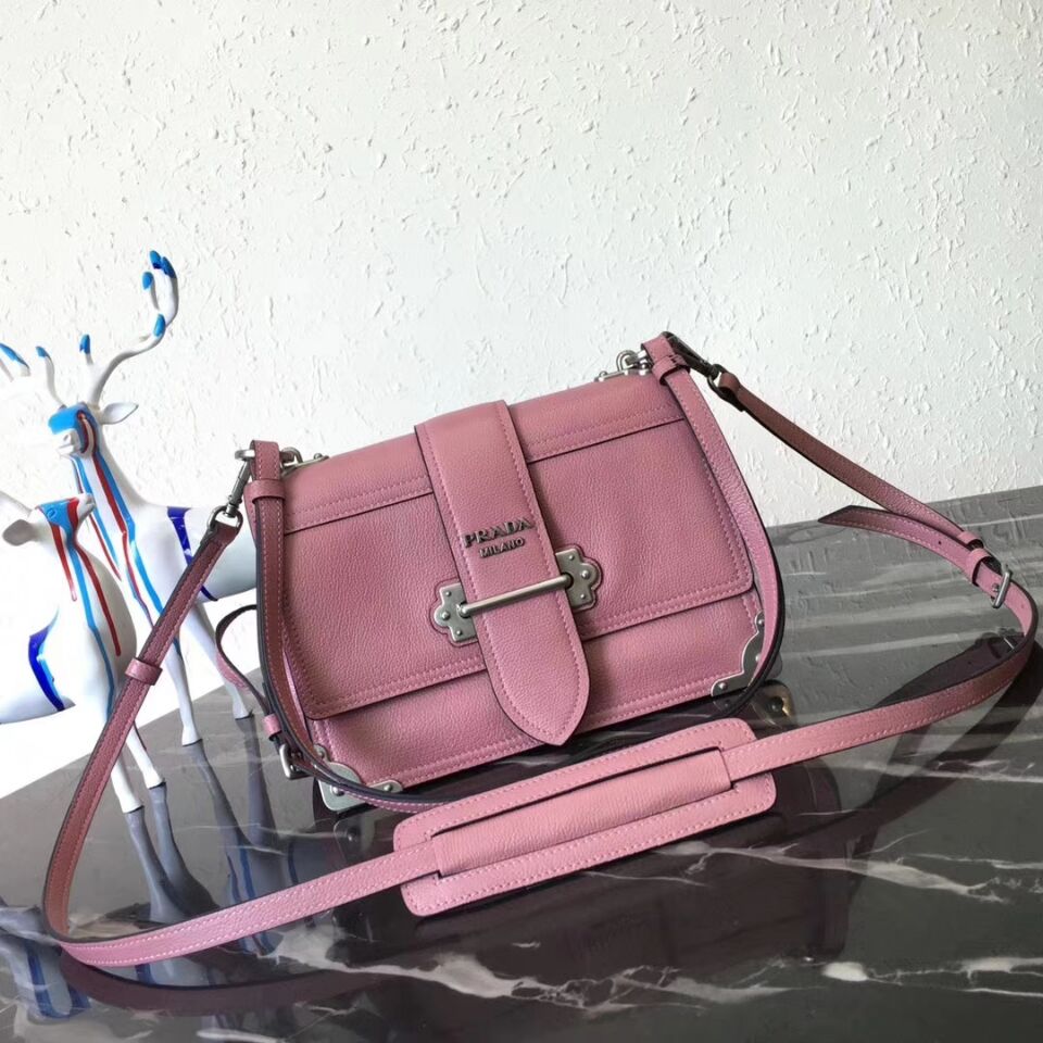 Prada Cahier Leather Shoulder Bag 1BD095 Pink