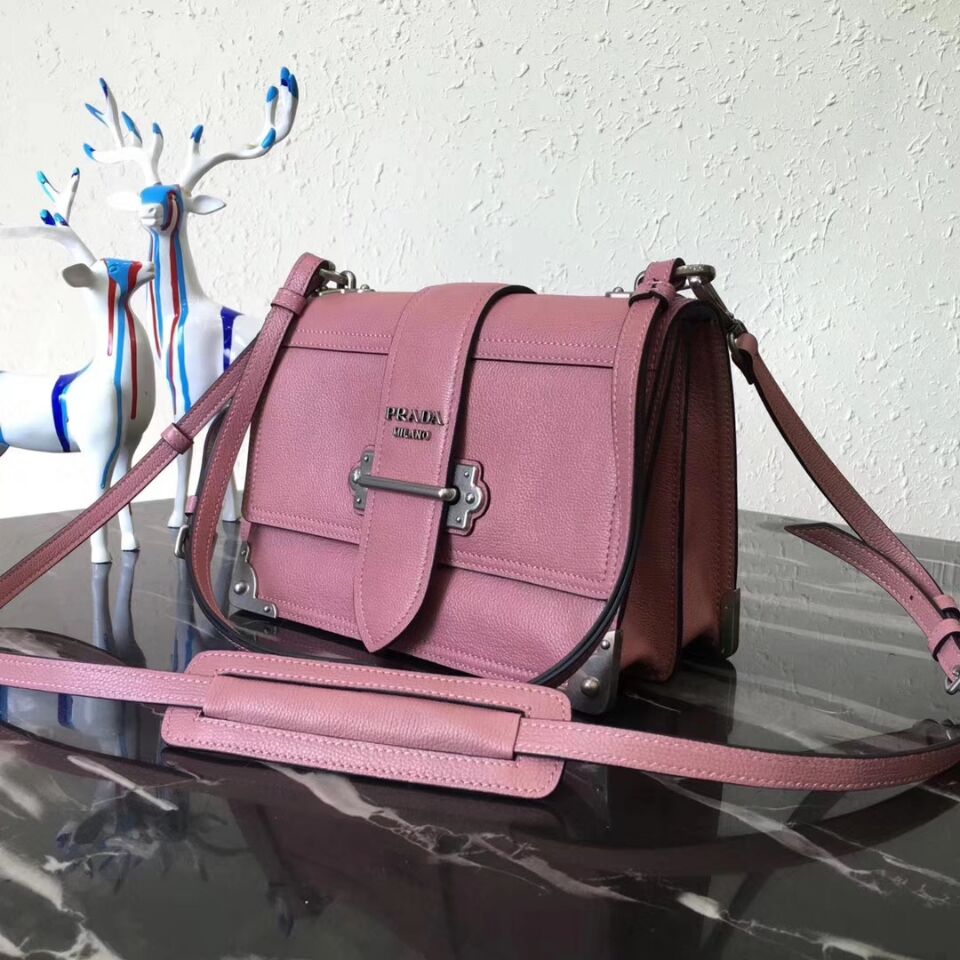 Prada Cahier Leather Shoulder Bag 1BD095 Pink