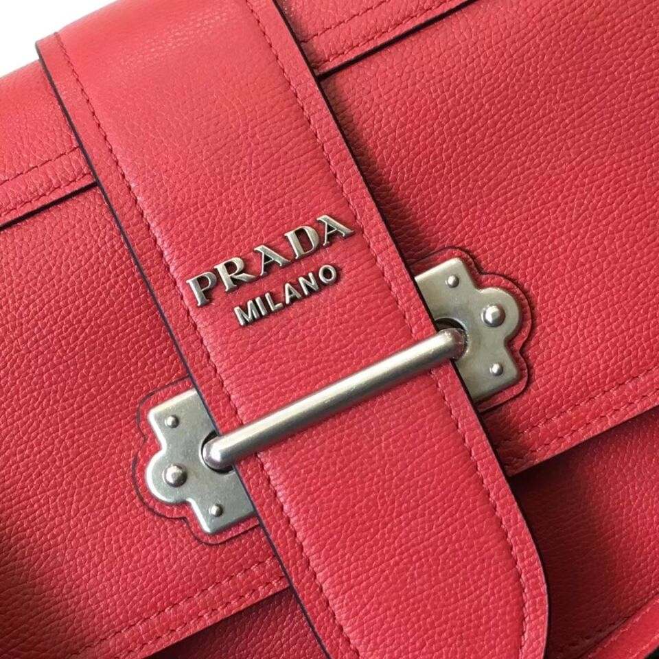 Prada Cahier Leather Shoulder Bag 1BD095 Red