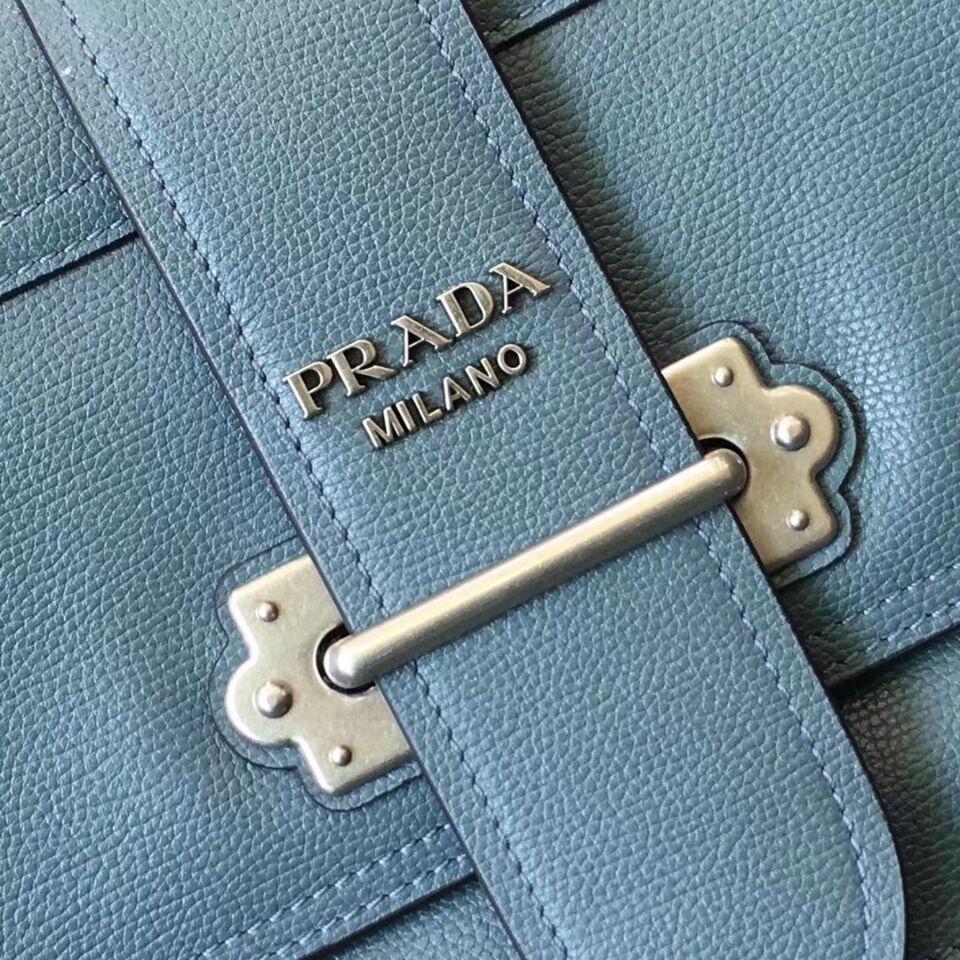Prada Cahier Leather Shoulder Bag 1BD095 SkyBlue