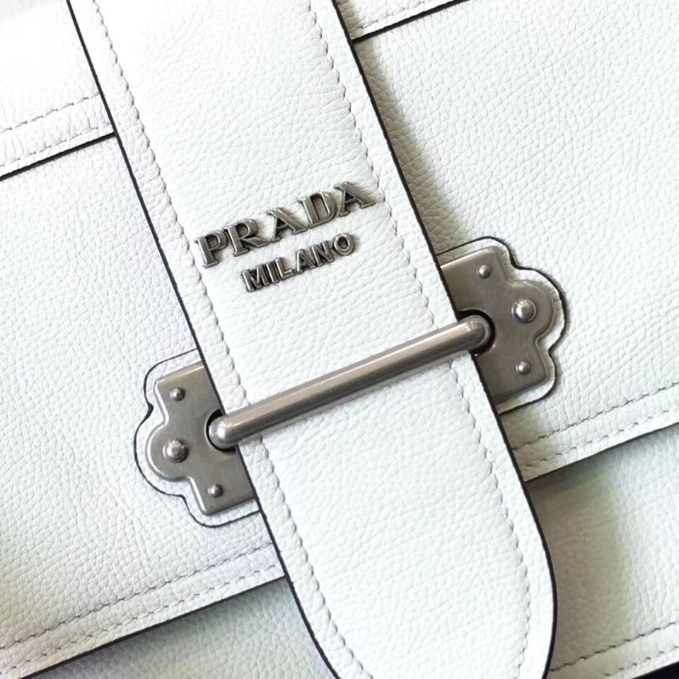 Prada Cahier Leather Shoulder Bag 1BD095 White
