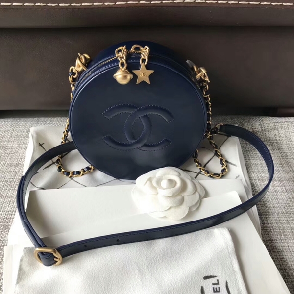 Chanel 2017 Fall Winter Original Calfskin Leather Cosmetics Case A8018 Blue