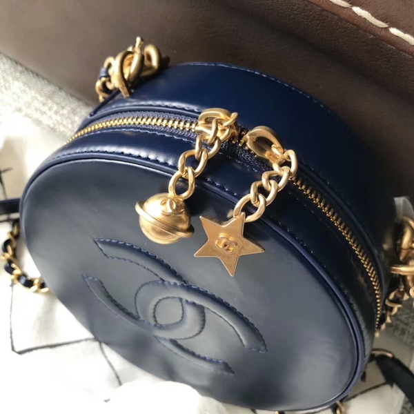 Chanel 2017 Fall Winter Original Calfskin Leather Cosmetics Case A8018 Blue