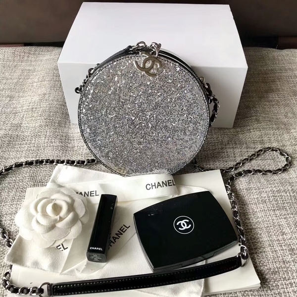 Chanel 2017 Fall Winter Original Calfskin Leather Cosmetics Case A8018 Grey